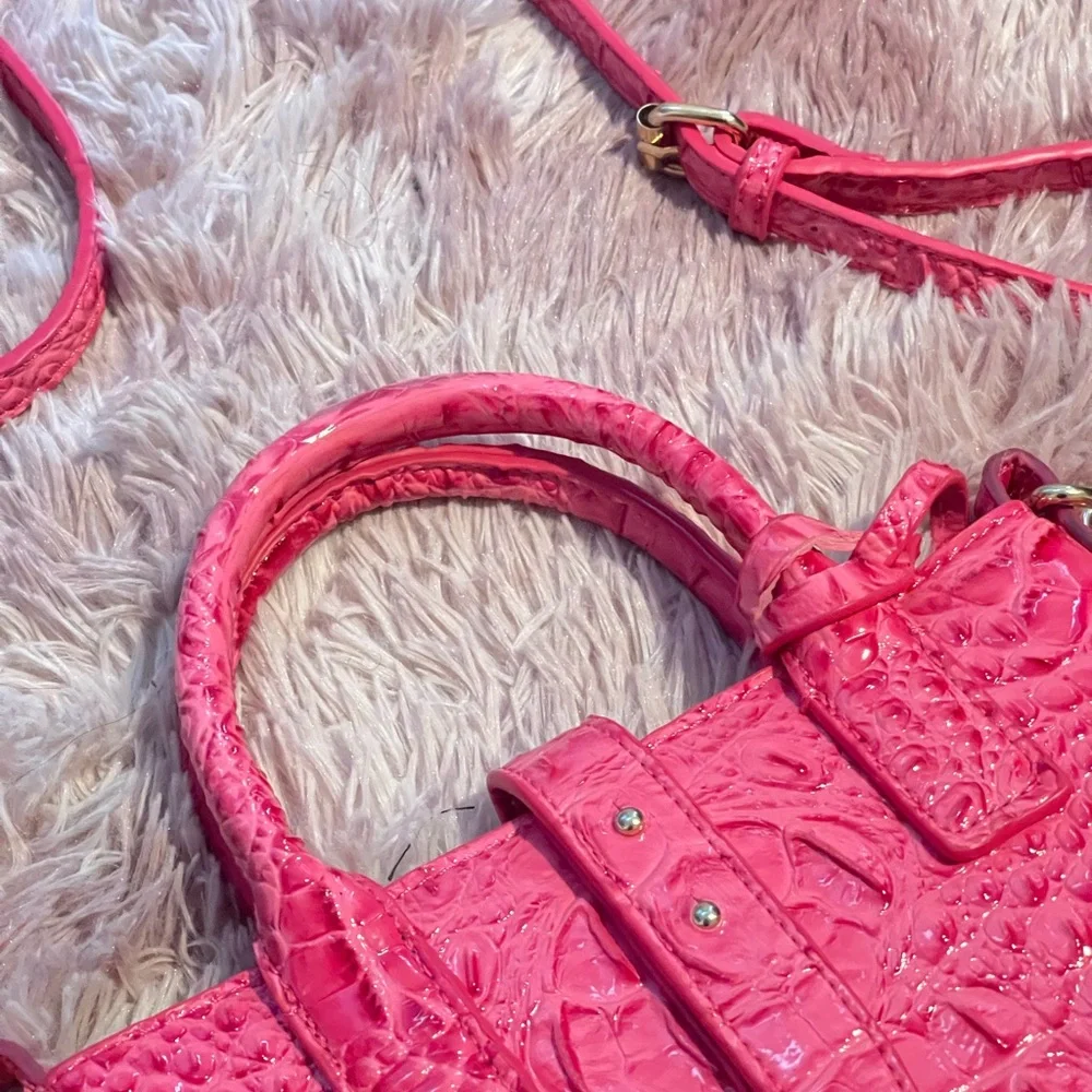Hot Pink Croc Embossed Satchel‎ Bag | Luxury Statement Handbag | Crossbody Purse